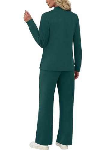 Image of WIHOLL Two Piece Sets for Women Fall Travel Vacation Outfits 2026 Long Sleeve Lounge Sets Side Slit Wide Leg Pants XS-3XL