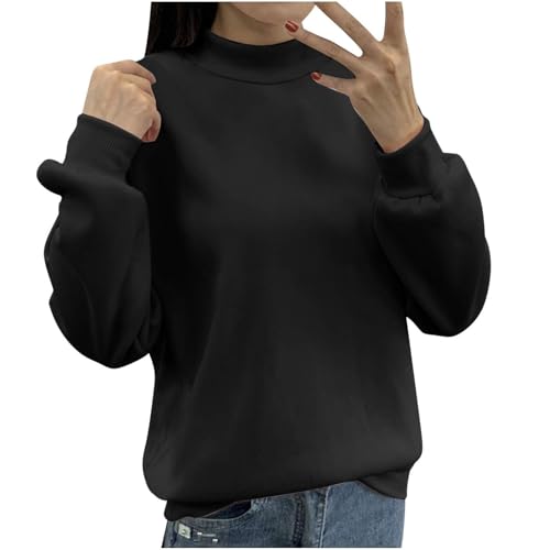 Sweat-shirt à manches longues basique col rond noir pour femme