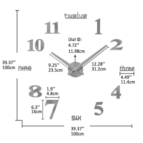 VANGOLD Large DIY Wall Clock Modern 3D Wall Clock with Mirror Numbers Stickers for Living Room Office Decorations Gift
