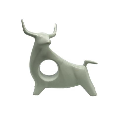 Image of NOSCOMP White Bull Ceramic Figurine - 18cm Tall Elegant Bull Sculpture for Home Decor - Modern Ceramic Accent, Ideal for Living Room, Office, or Gift