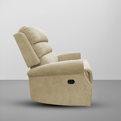Image of Comfy Fabric 1 Seater Recliner Sofa, Premium Upholstery with Soft Padding & Comfortable Cushions, Manual Recliner Chair for Home & Living Room | Cream
