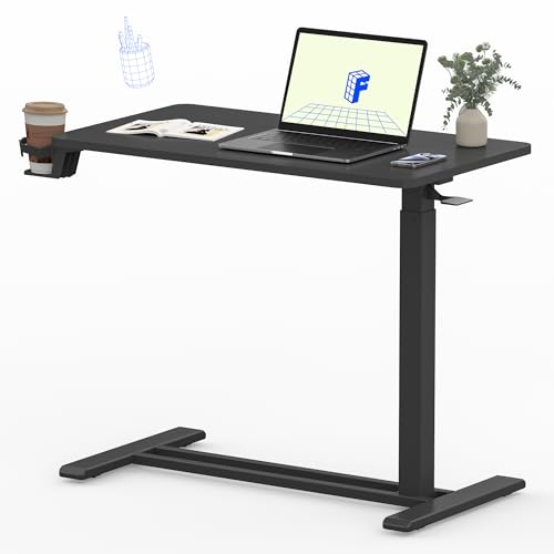Image of FLEXISPOT Mobile Standing Desk with Wheels Pneumatic Laptop Desk Rolling Computer Cart Movable Height Adjustable Small Sit Stand Workstation Home Use (31.5 inch W x 17.7 inch D, Black)