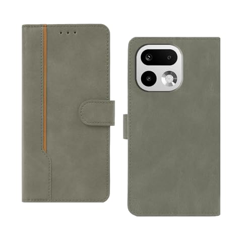 Image of amazon basics Realme 16 Pro Plus 5G Flip Cover | Card Pockets Wallet & Stand | Flip Cover for Realme 16 Pro Plus 5G (Gray with Beige Strip)