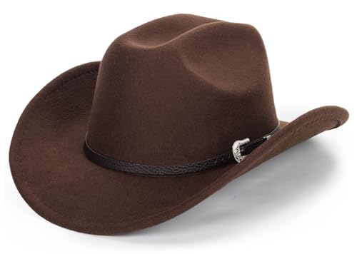 HilyBony Western-Cowboyhut für Damen und Herren, klassischer Fedora-Hut mit breiter Krempe und Schnallengürtel, Kaffee mit Gürtel, L HilyBony Western-Cowboyhut für Damen und Herren, klassischer Fedora-Hut mit breiter Krempe und Schnallengürtel, Kaffee mit Gürtel, L