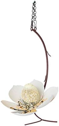 Desert Steel Magnolia Flower Hanging Bird Feeder - (White - 14" L x 10" H x 6") - Loose Seed Metal Birdfeeder
