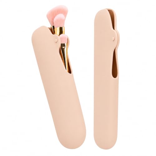 Porta Pincéis de Maquiagem em Silicone Lavável para Bolsa e Viagens (Nude)
