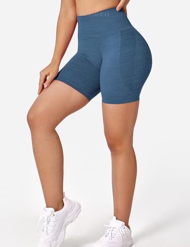 Image of YEOREO Women Seamless High Waist Shorts Smile Contour Biker Shorts Gym Yoga Workout