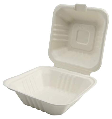 HOT BARGAINS 100 Pack Bagasse Burger Box, 6 inch Square (152 x 152 x 78mm), Biodegradable Takeaway Containers