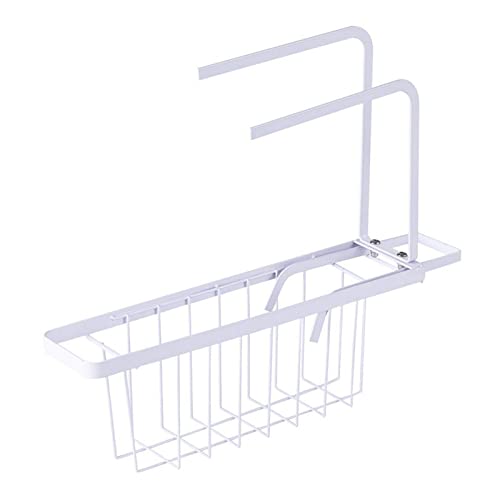 ZHAOF Support D'évier Télescopique, Acier Support Rangement Rack Stockage Éponge Support Vidange D'évier Égouttoirs Évier Organisateur Fruit Basket,Blanc