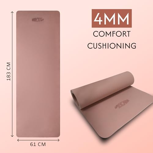 Image of WHACKK Yoga Mat 4mm Coral Pink | Lightweight Anti-Skid Exercise Mat | Portable TPE Mat for Yoga, Pilates, Stretching, Gym & Home Workout