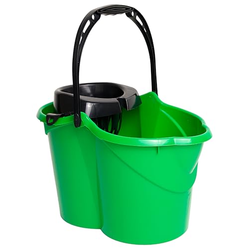 MAYA Cubo Ovalado con Escurridor de 15L. con Asa Ergonómica. Escurridor Gris. Fabricado en PPL. Amplia Variedad de Colores. (Verde)