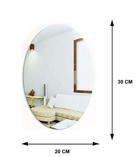 Image of Sweetcrispy Oval Shape Adhesive Mirror Sticker for Wall On Tiles Bathroom, Bedroom Living Room Basin Mirror,Bathroom Wall Mirror Stickers Unbreakable Plastic Wall Mirror (20 * 30 CM) (Silver)