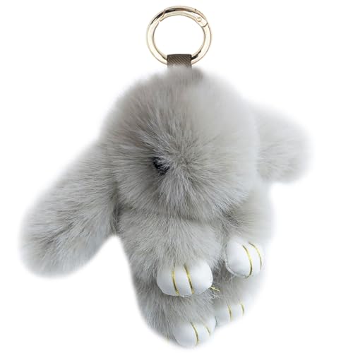 Xsclpomddy Mini Pl&uuml;sch Hase Schl&uuml;sselanh&auml;nger Pl&uuml;sch-H&auml;schen Schl&uuml;sselanh&auml;nger Pom Poms Taschenanh&auml;nger Handtasche Autoschl&uuml;ssel Dekoration,silver gray