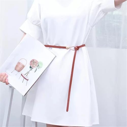 Women’S Simple Skinny Metal Buckle Tie-Knot Genuine Leather Adjustable Waist Belt For Dresses 1Cm Wide Fashion2