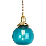 Lampe LED suspendue en forme de petite boule de verre verte, luminaire décoratif d'intérieur, en cuivre, E14, 4W, for chambre à coucher, salon, style nordique moderne