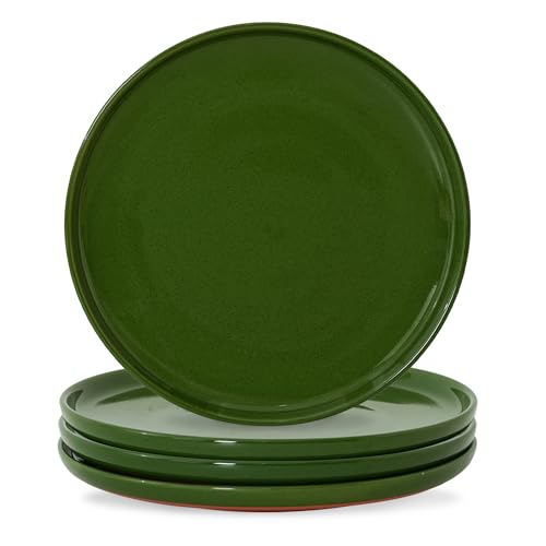 Image of 10.25-Inch Dinner Plates, Set of 4, Forest Glaze Green | Dual Glaze Stoneware Plates, Microwave Safe, Dishwasher Safe, For Everyday Dining