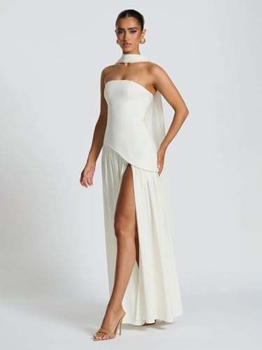 Chiffon Strapless Bridesmaid Dresses with Scarf Wedding Formal Dresses for Bridesmaid with Slit4