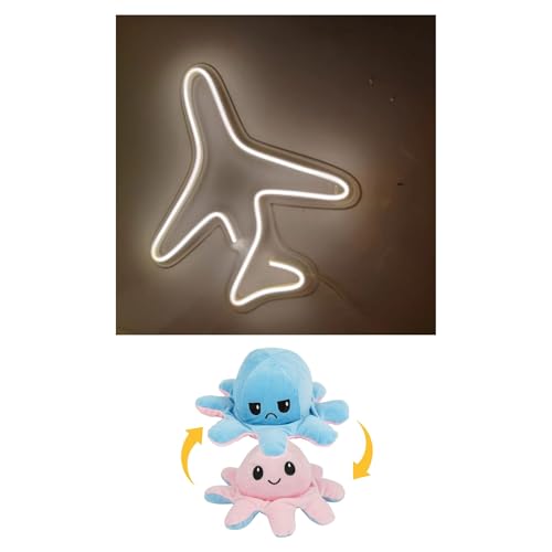 Image of EITHEO Stuffed Animal Plushie Stuffed Toy for Kids (Neon Airplane + Small Octopus Pink)