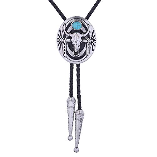 Image of GelConnie Bolo Tie for Men Women Western Cowboy Turquoise Leather Necktie | Natural Stone Bolo Tie Necklace for Women Rodeo Cowboy Leather Necktie Native American Western Cowgirl Ties Adjustable Cord