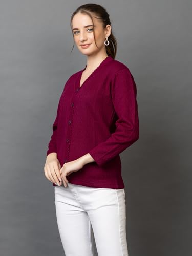 Image of Wear lusso Women Woolen V Neck Casual Wear Stylish Cardigan Sweaters for Winter with Side Pocket | Cozy and Warm Winter Sweater for Girls /Ladies