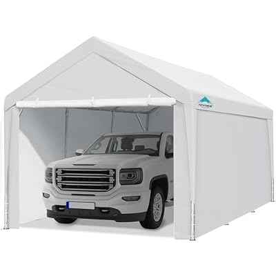 ADVANCE OUTDOOR 12x20 ft Heavy Duty Carport with Removable Sidewalls and Doors, Adjustable Height Car Canopy Garage Party Tent Boat Shelter with Reinforced Poles, White