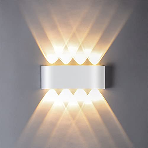 ZIKEY Lámpara de Pared LED 8W, Blanco Cálido 3000K, Luz de Pared Impermeable IP65, Lámpara de Noche con Foco LED de Aluminio, Lámpara de Pared para Interiores y Exteriores