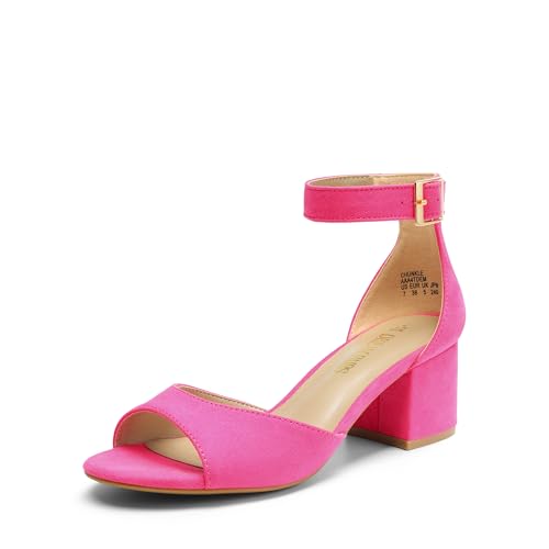 Image of DREAM PAIRS Women's Chunky Heel Sandal | 2.2 inch chunky block heels,open toe with ankle strap buckle, classic comfortable heeled sandals,wedding party dress shoes