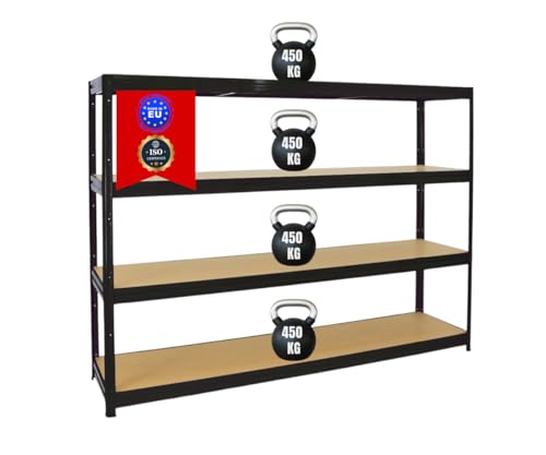 PROREGAL Schwerlastregal Dino 180x240x60 cm Fachlast 450kg Schwarz, Garagenregal, Lagerregal, Steckregal, Kellerregal