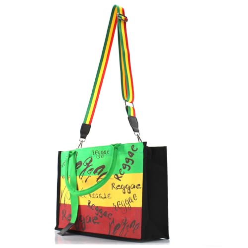 Image of Women's Canvas Tote Bag Waterproof Ribbon Beach Bag Jamaican Reggae Party Bag | Waterproof