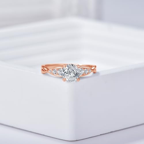 1.24 Carat(ctw) Round Cut Moissanite/Lab-Grown Diamond Engagement Ring for Women Custom Twisted Wedding Ring in Sterling Silver/10K/14K/18K Solid Gold(D Color, VVS Clarity) 5
