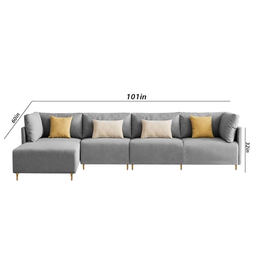 Image of Carina LHS 6 Seater L Shape Sofa Set for Living Room (Grey Fabric) Premium Fabric Sofa