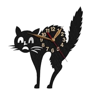 LASAANI Latest Stylish Designer Cat ACP Waterproof Wall Clock for Living Room | Clock for Bedroom | Clock for Gift |Big Size Clock for Home (Glossy Black),RELOJ064