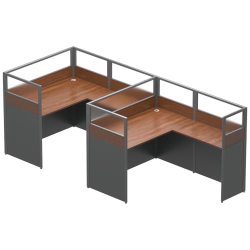 Multi-person Cubicle Desk Office Workstation (2 Person-C, Dark Walnut)