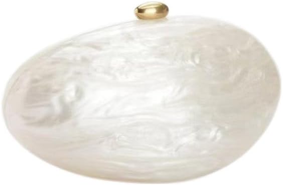 Pearl Effect Egg Shell Clutch Purse, Acrylic Evening Handbag, Ivory White