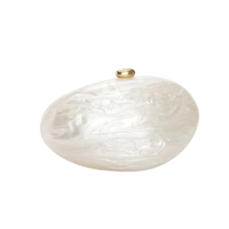 DONGSUO Pearl Effect Egg Shell Clutch Purse, Acrylic Evening Handbag, Ivory White