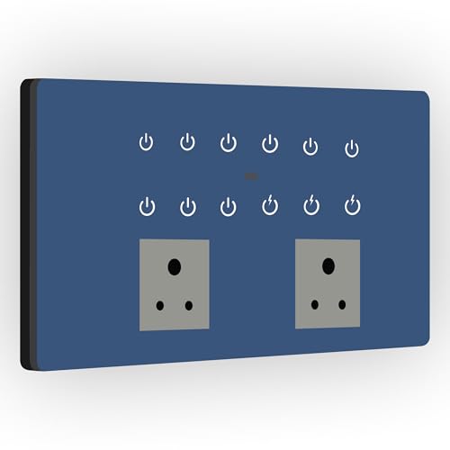Image of IOTICS Smart Wifi Switch Board: 12 x Switch & 2 Smart Plug Module. Touch Control, Remote, App Control. Voice Control with Alexa & Assistant. Smart Touch Switch Board For Home Automation (Blue)