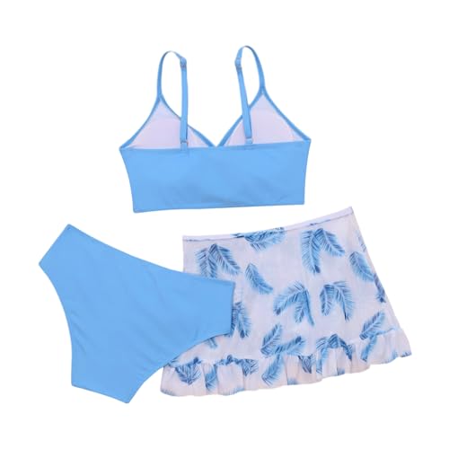 Kids Girls 3 Pcs Bikini Sets Spaghetti Straps Bra Brief with Swimskirts Bathing Suits2