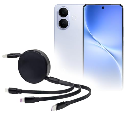 BoxWave Cable Compatible with vivo V60 Lite 4G - AllCharge PD miniSync (100W), Retractable High-Speed Charging Portable USB Cable - Jet Black