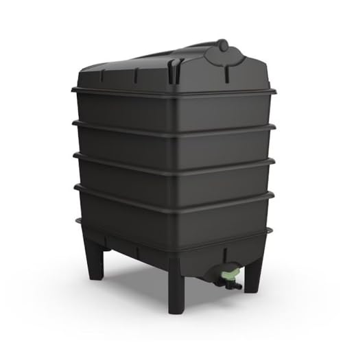 Tiger Wormery 4 Tray Worm Composter 62L Black Garden Compost Bin for Food Waste Recycling with Stackable Trays Built In Liquid Fertiliser Tap Digital User Manual - EXCLUDES TIGER WORMS