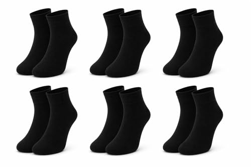 SOHOKIDS SIX Pairs Boys Girls Children Cotton Rich Black White Grey Navy Back To School Ankle Socks (UK Age 11 Years 14 Years Regular Black)