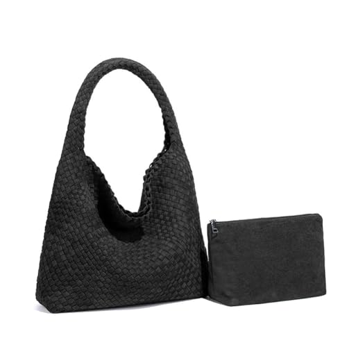 Image of Woven Leather Bags for Women Knoted Women Handbag Designer Shoulder Bucket Purse Handmade Fashion Tote Hobo Bag Small