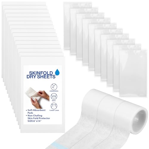 Weekgrat 33 Pack Dry Cloth for Skin Folds Moisture Management Individually Wrapped Skinfold Protector Pads with Non-woven Tape Set Pre-cut Non-chafing Underarm Neck Tummy Liner 6 x 14