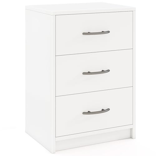 RELAX4LIFE Mesita de noche de madera con 3 cajones, mesita auxiliar para dormitorio, salón, estudio, cómoda de noche, 38,5 x 28 x 54 cm