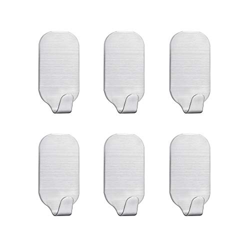 Kiemeu Self Adhesive Hooks,Small Sticky Hooks for Hanging Extra Strong,Pack of 6 Adhesive Bathroom Hooks,Adhesive Coat Hanger for Wall