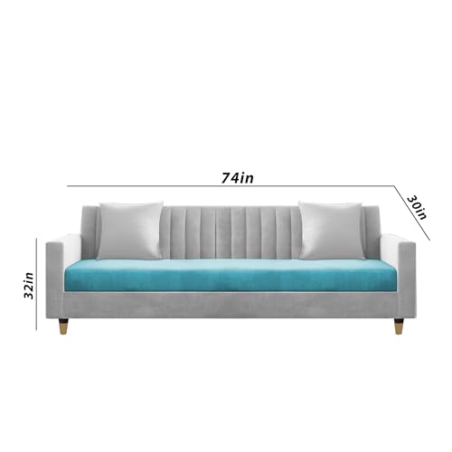 Image of Casaliving Garcia 3 Seater Sofa Set for Living Room (Turquise Grey Colour) Premium Fabric Sofa