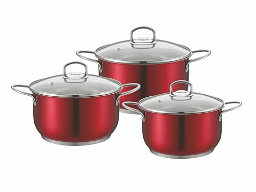 Premium 6-Piece Stainless Steel Cookware Set | Stock Pot Set Pot | Set- Red | Cool Handle, Ventilative Lid, Non-Stick | Ideal for Cooking and Kitchen | Perfect for Christmas and New Years