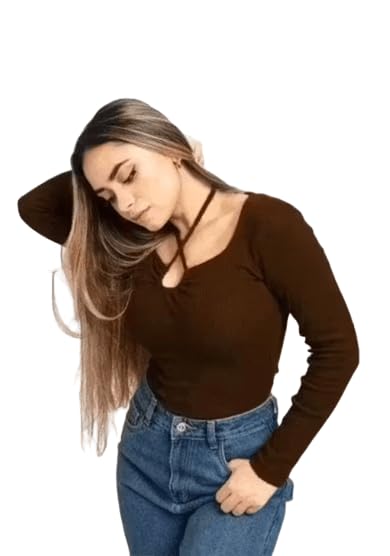 Image of Gampy Women's Lavender Long Sleeve Top, Criss-Cross Neck Design, Ribbed Knit Fitted Casual