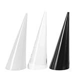 GALPADA Soporte para Anillos de Acrílico en Forma de Cono 3 Piezas Transparente Negro y Blanco Expositor Portátil para Joyería Adecuado para Dormitorio Vitrina y Organización de