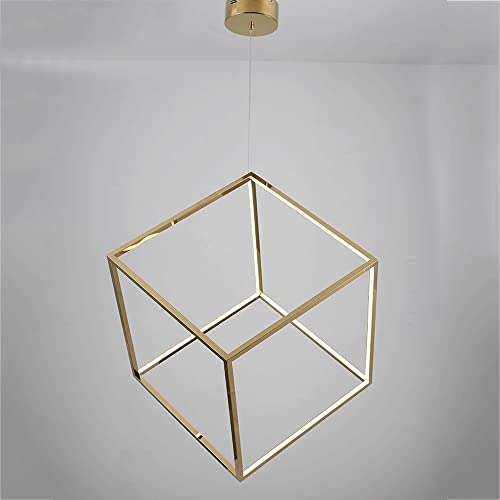 Lustre Moderne LED Carré Doré Design Géométrique Suspendu
