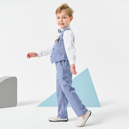Image of Volunboy Baby Boys Formal Wedding Ring Bearer Outfits Toddler Gentleman Bowtie Vest Guest Suits Dress Shirt Pants Set